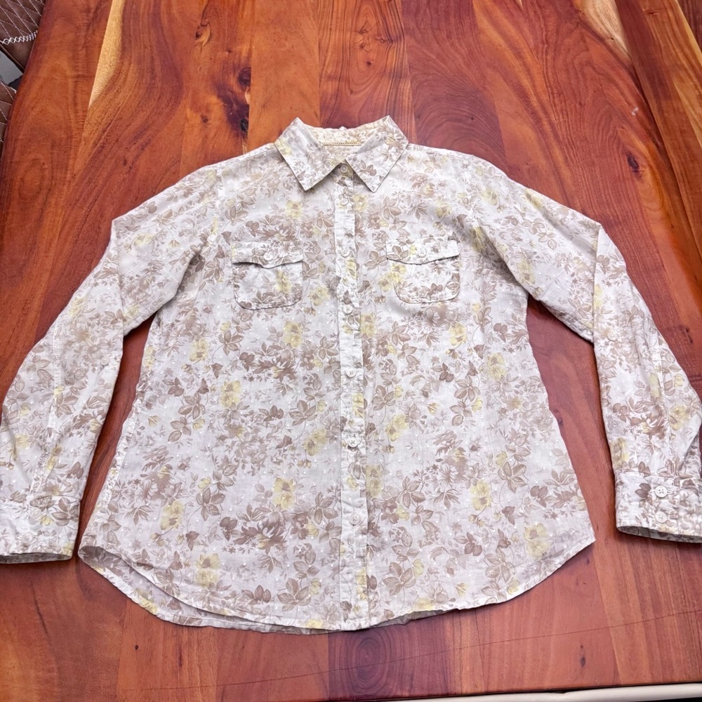 Denver Hayes Floral Pattern Boho Casual Hippie Button Down Shirt Blouse Medium - Picture 7 of 15